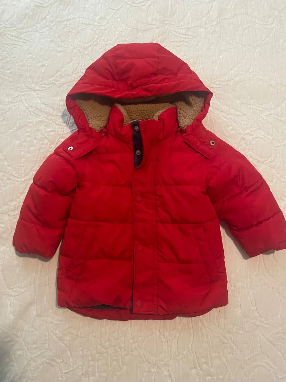 GAP Red Hooded Puffer Jacket with Sherpa Lining